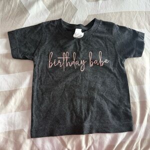 Rabbit Skins Black Tee with Pink "birthday babe" Script